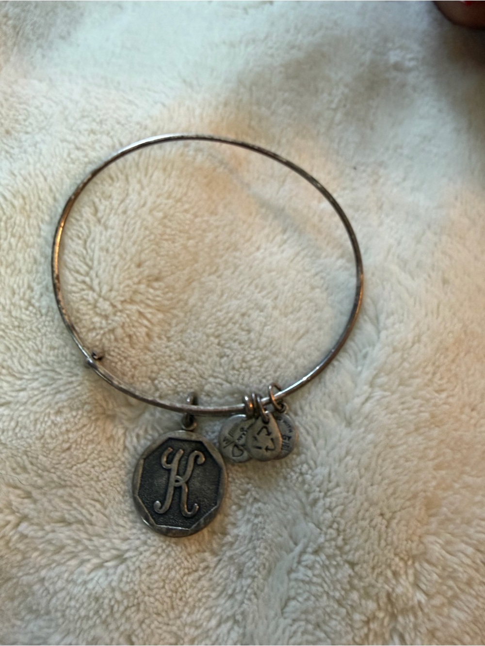 Alex and Ani Silver Initial Charm Bangle Bracelet